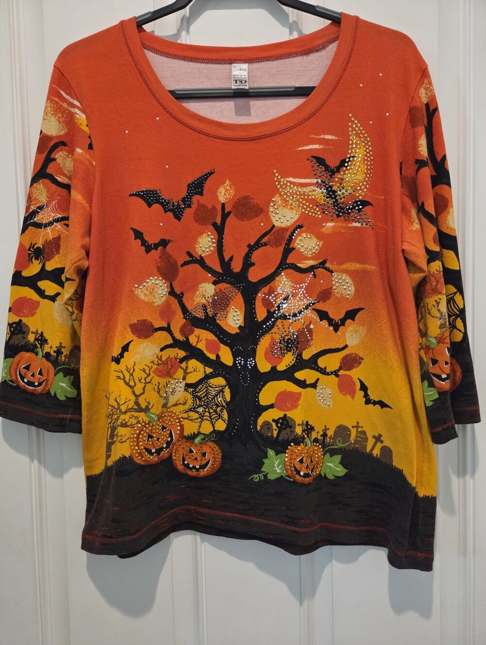 Thomas & Olivia Halloween Rhinestoned Embellished Tee Shirt Women's L